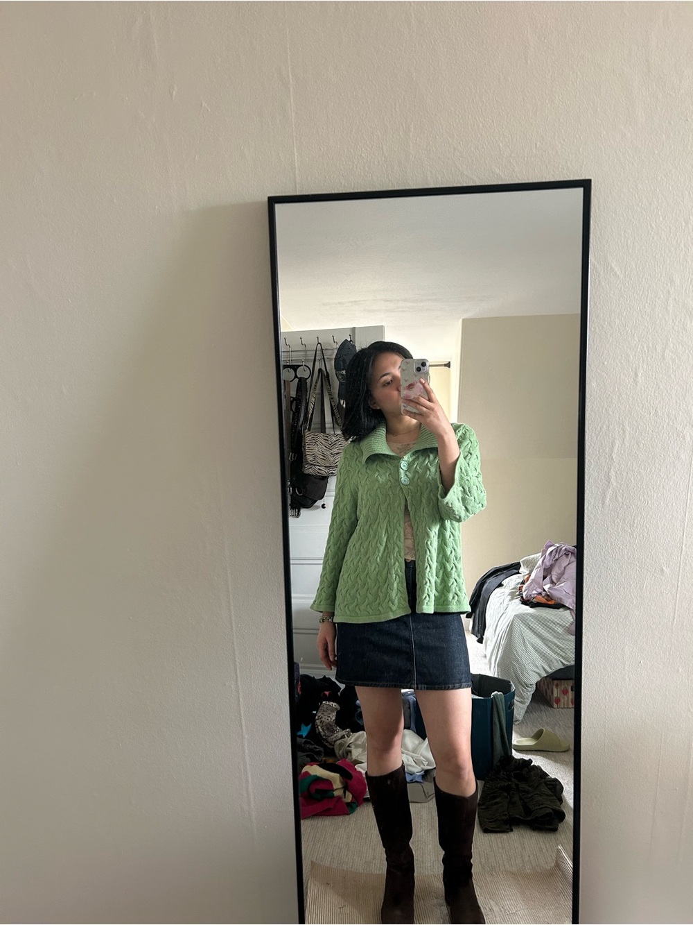 Green Cable-Knit Women’s Button-Front Top